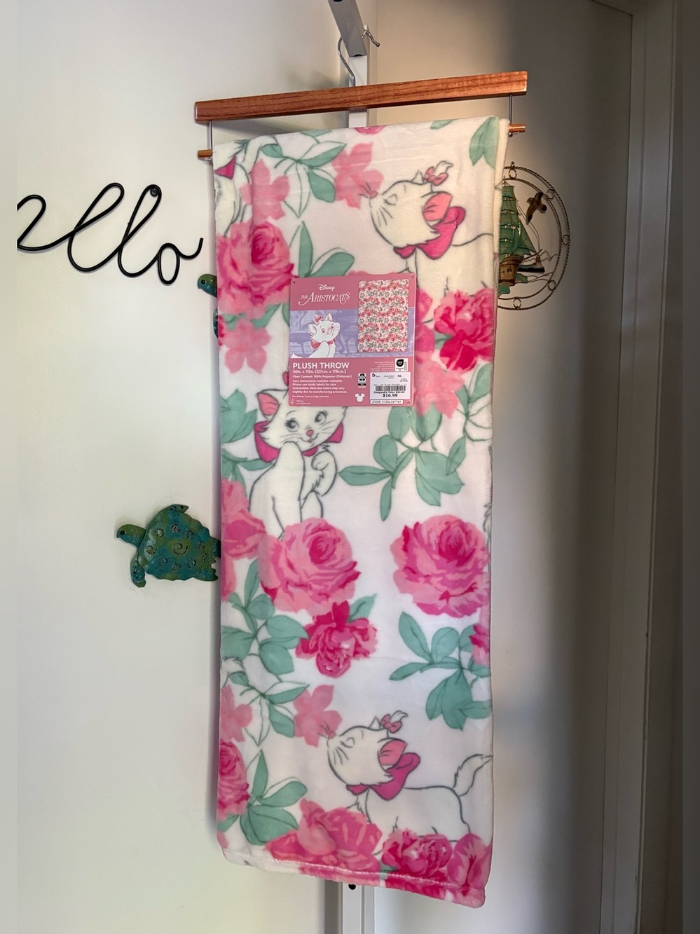 NEW Disney Aristocats Marie Floral Rose Pink Plush Throw Blanket 50”x70”VIRAL